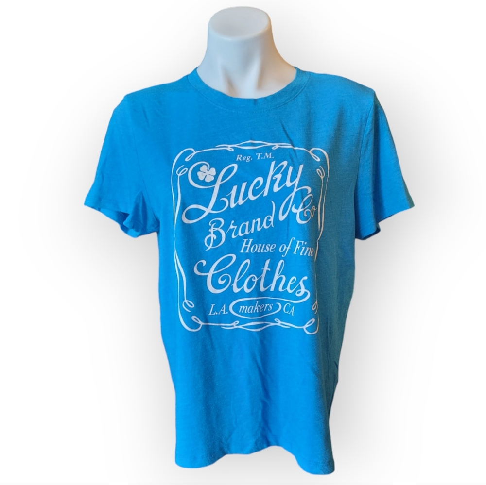 Lucky Brand Size Large Blue Short Sleeve Graphic T-shirt